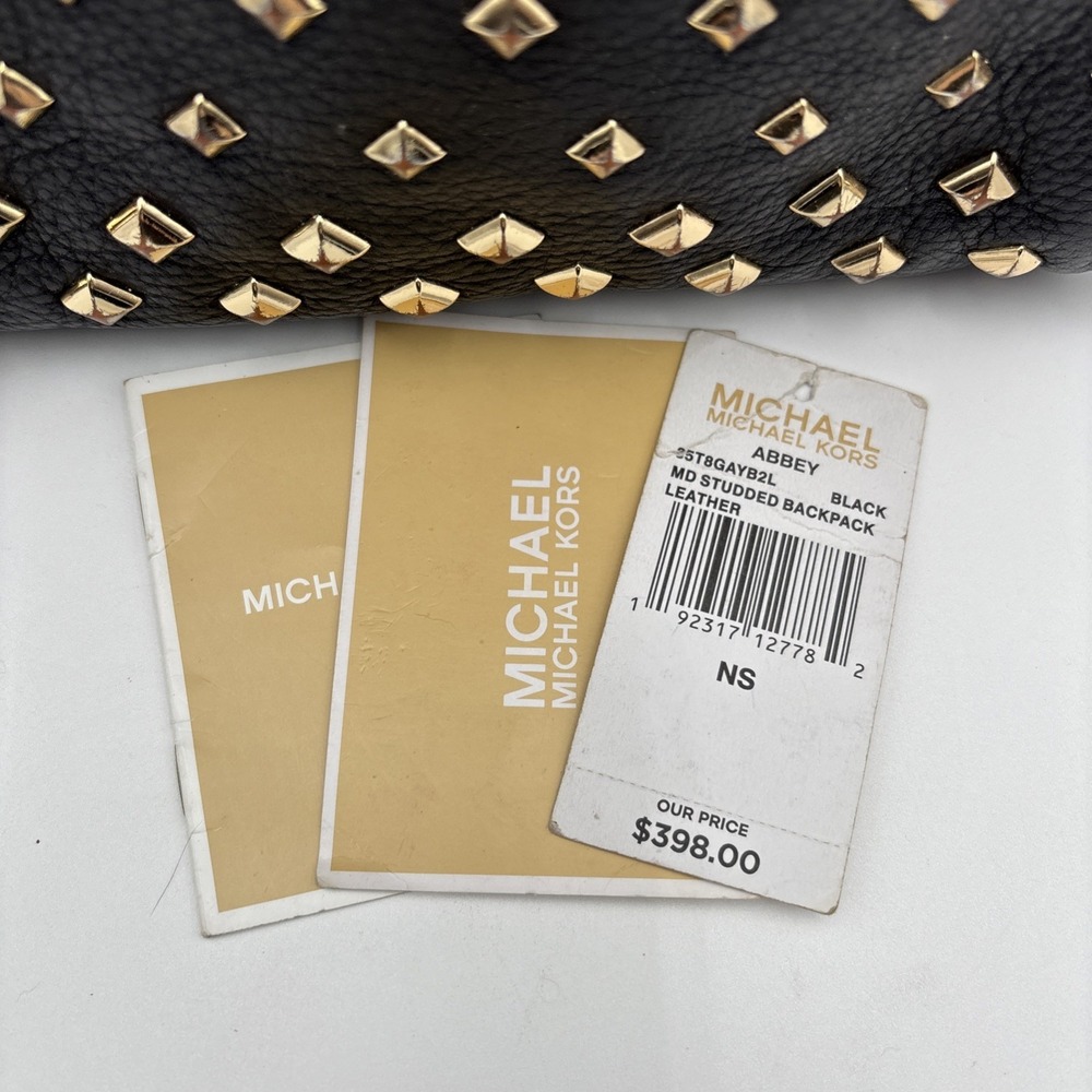 Michael Kors Abbey Black Pebbled Leather Medium Studded Backpack EUC - Picture 2 of 12